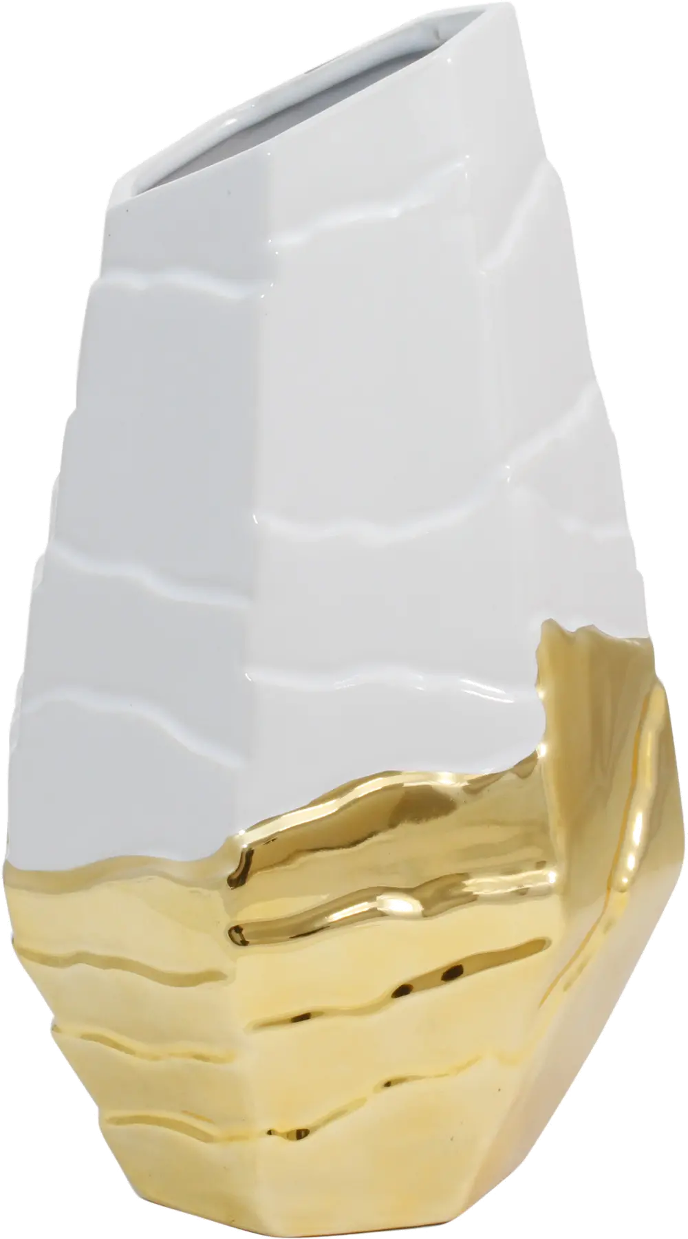 14 Inch White and Gold Slant Ceramic Vase-1