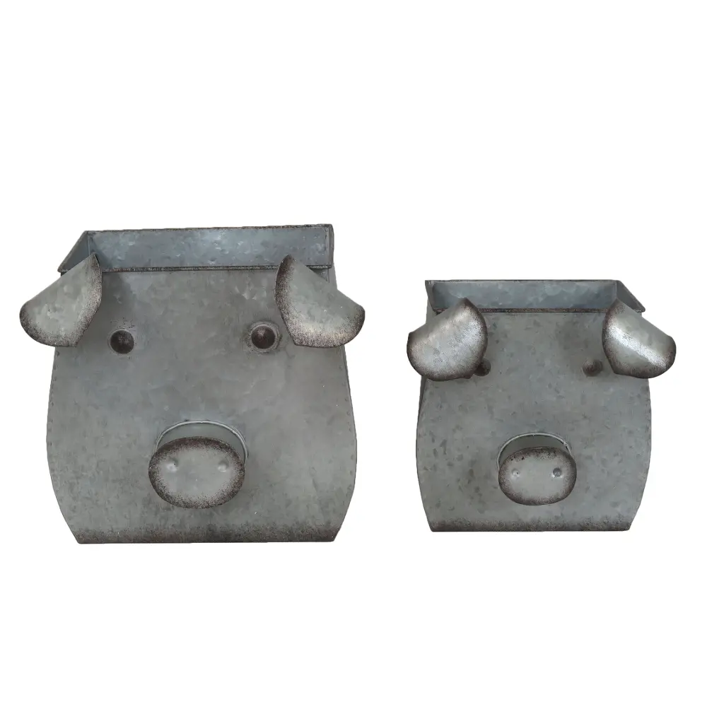 9 Inch Galvanized Tin Pig Planter-1