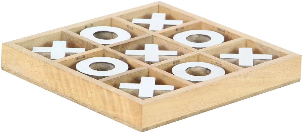 Wooden Tic Tac Toe Game with White X's and O's-1
