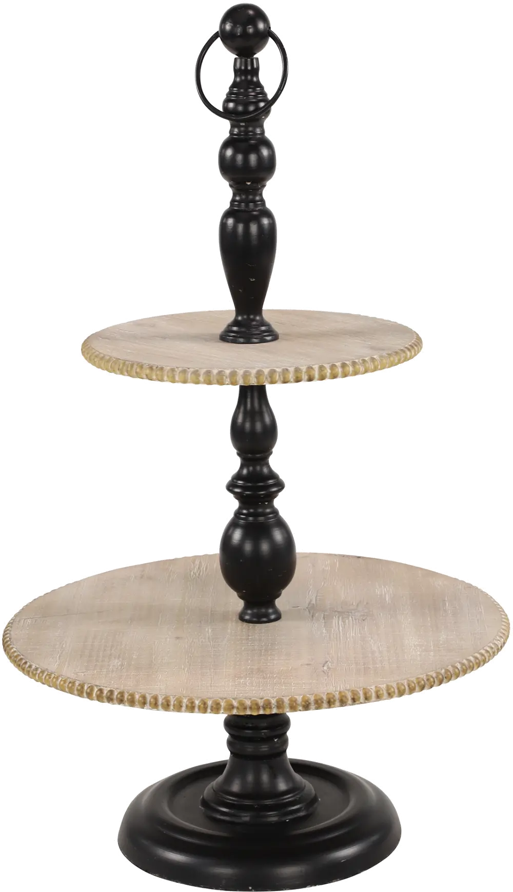 27 Inch Black and Natural Wood and Metal Tiered Tray-1