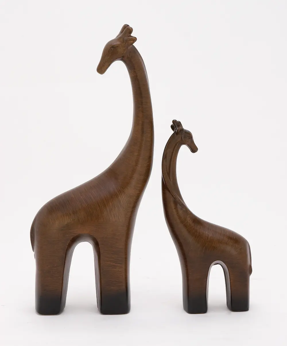 Set of 2 Brown Ceramic Giraffe Sculptures-1