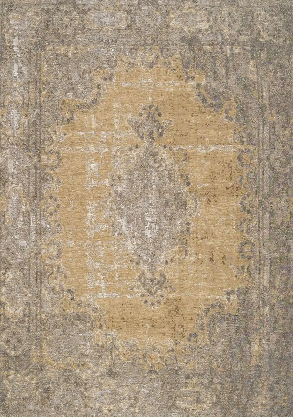 8 x 11 Large Distressed Yellow and Gray Area Rug - Cathedral-1