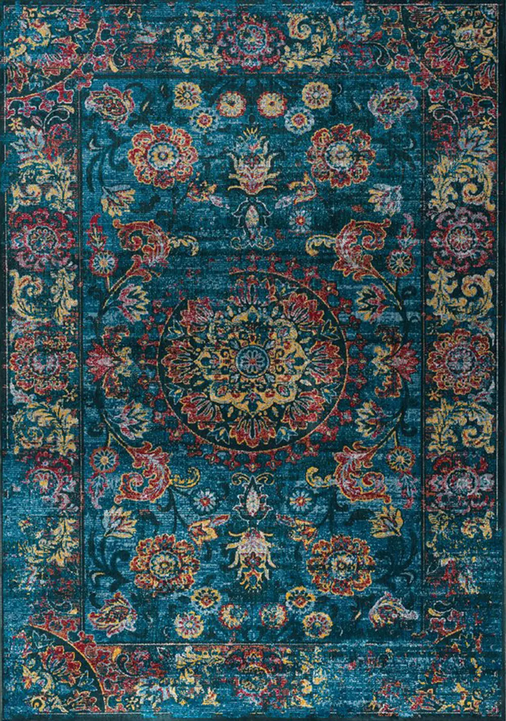 Antika 5 x 8 Vintage Teal Blue and Red Area Rug-1