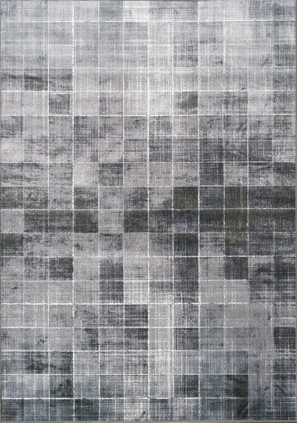 7 x 10 Large Distressed Squares Gray and Black Area Rug - Antika-1