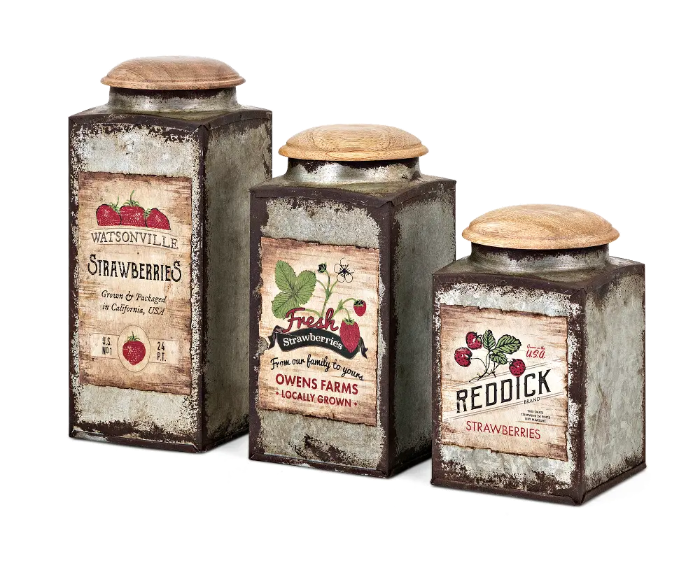 9 Inch Iron Berry Patch Canister with Wood Lid-1