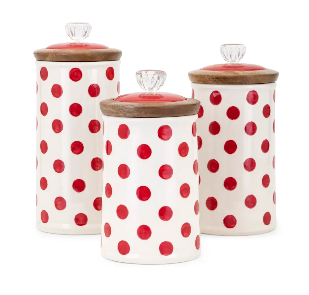 9 Inch White Lidded Canister with Red Polka Dots - Berry Patch-1