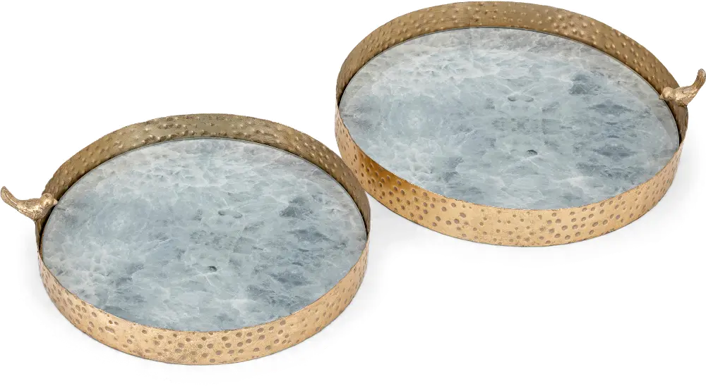 13 Inch Gold Round Tray with Gray Surface Pattern-1