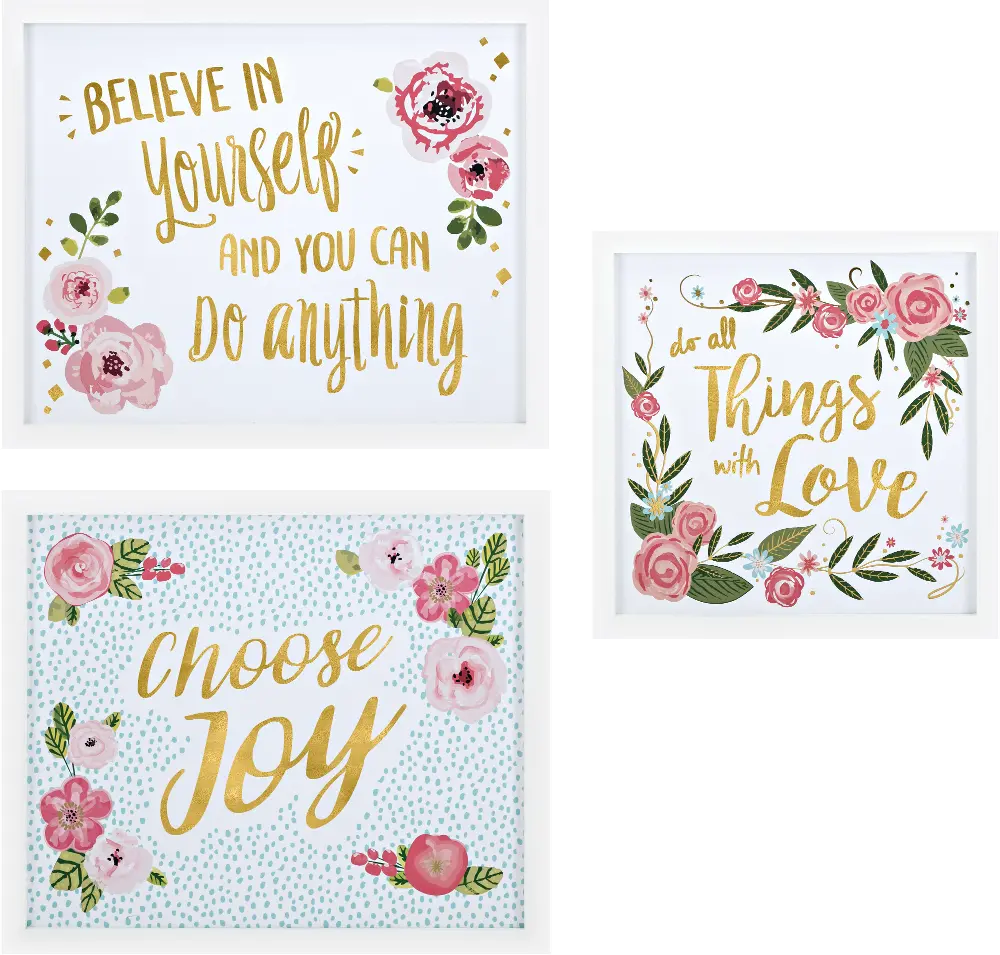 17 Inch Floral and Gold Foil Inspirational Wall Decor-1