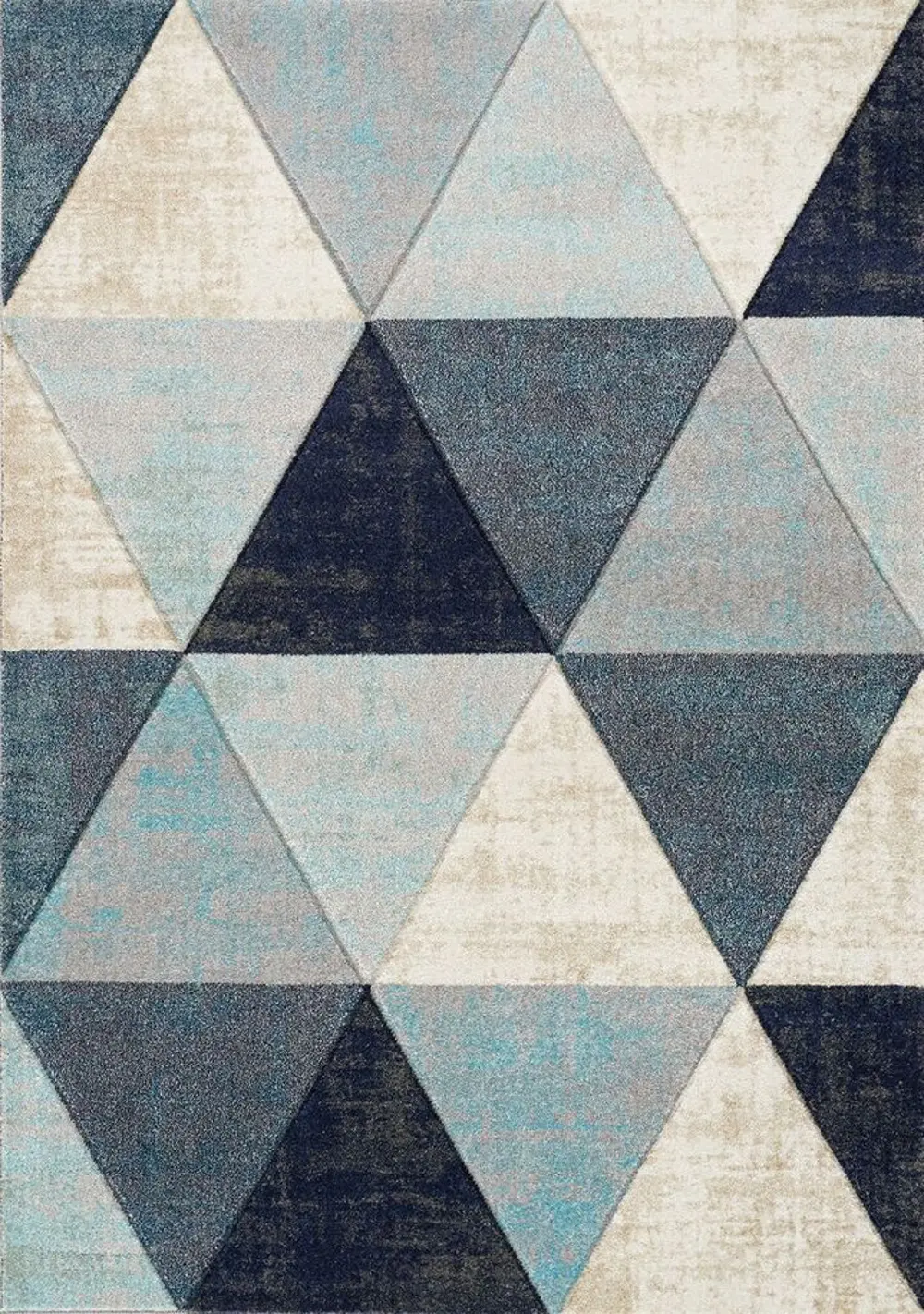 5 x 8 Medium Distressed Triangles Gray and Blue Rug - Freemont  -1
