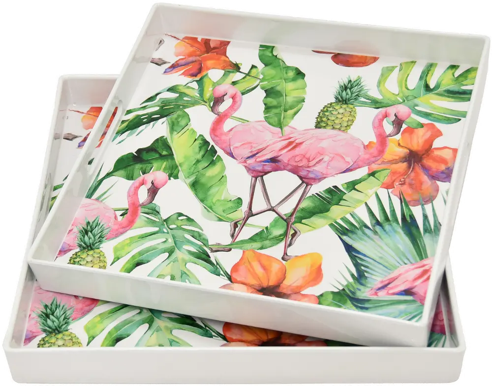 13.75 Inch Multi Color Floral and Flamingo Tray-1