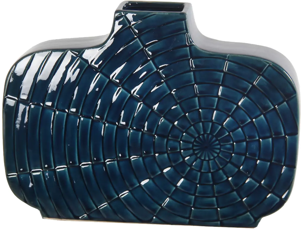 14 Inch Wide Blue Ceramic Vase with Web Design-1