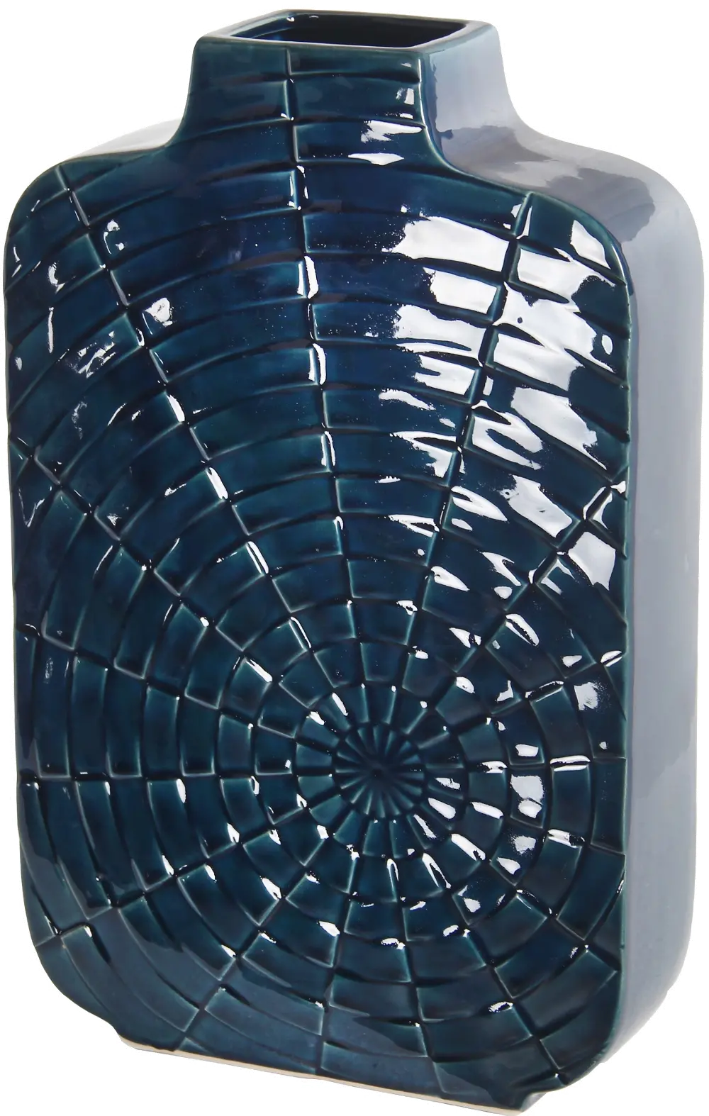 16 Inch Tall Blue Ceramic Vase with Web Design-1