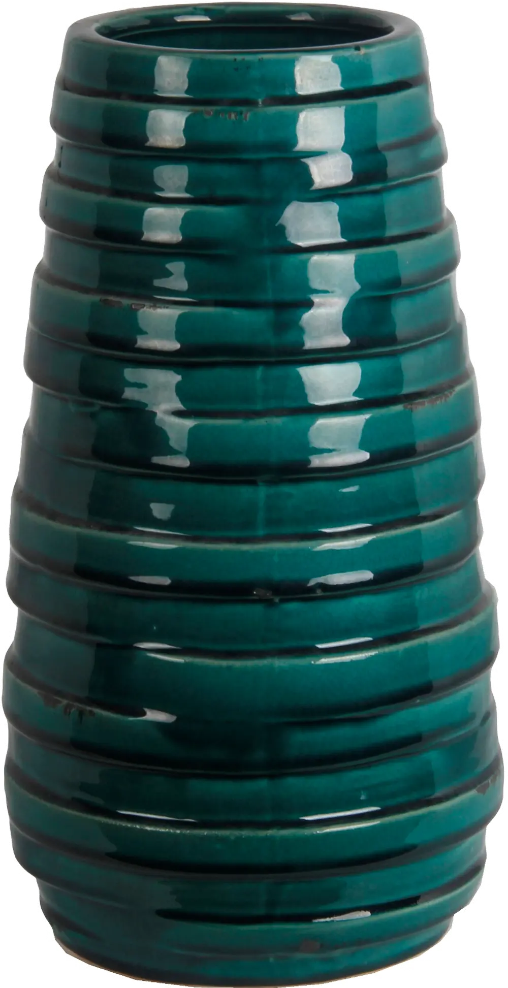 14 Inch Green Ceramic Ribbed Vase-1