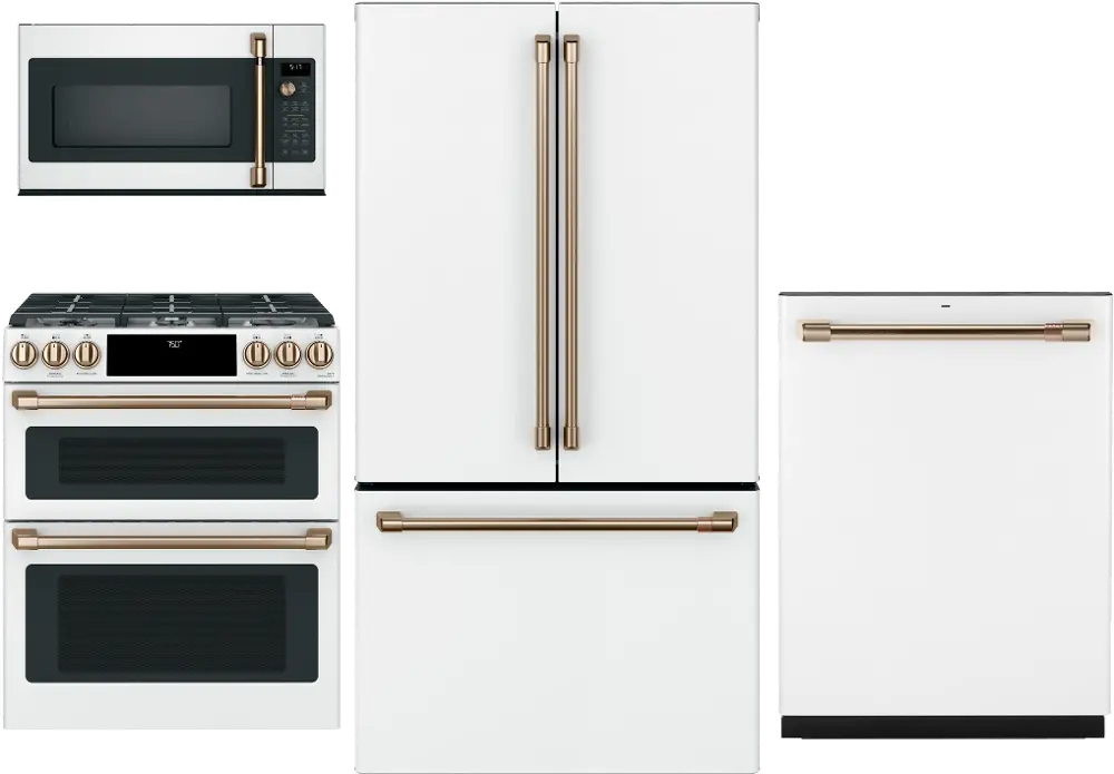 .GEC-MWT-4PC-BTM-GAS Cafe 4 Piece Kitchen Appliance Package with Gas Range - White-1