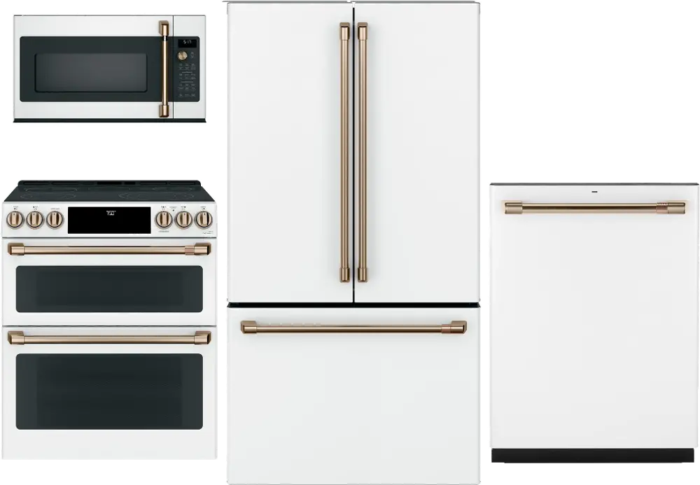 .GEC-MWT-4PC-BTM-ELE Cafe 4 Piece Kitchen Appliance Package with Electric Range - White -1