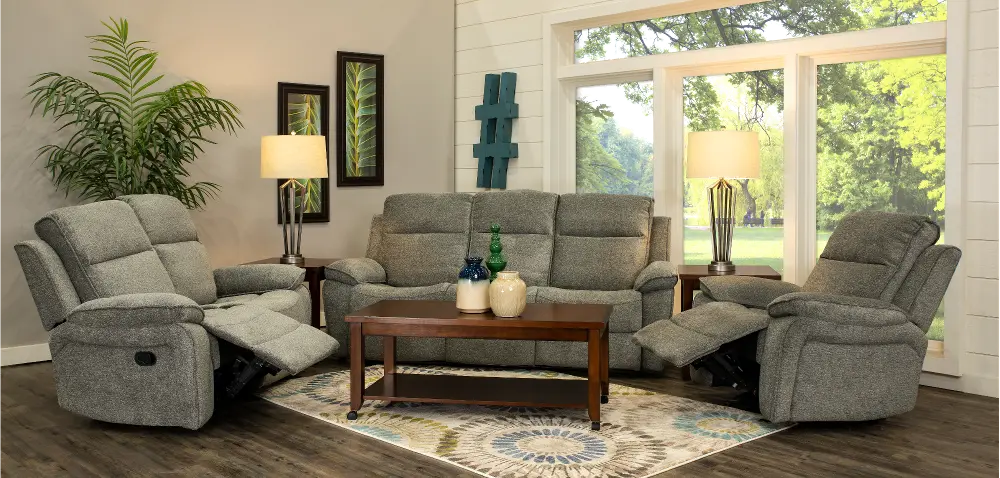 Ervin Gray 7 Piece Reclining Living Room Set - Castaway-1