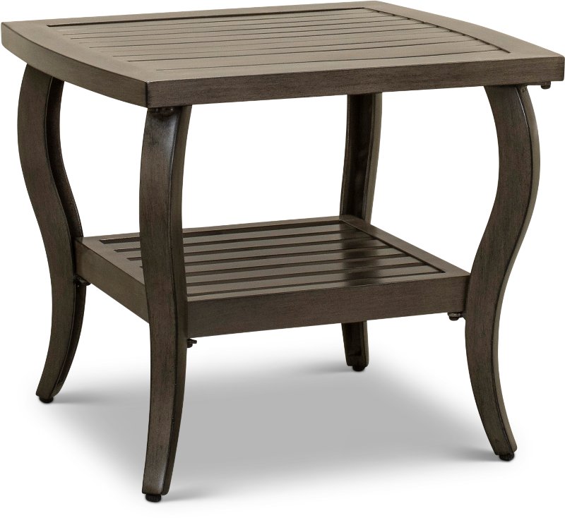 Brown Aluminum Slat Top Patio End Table, Outdoor Patio Side Tables