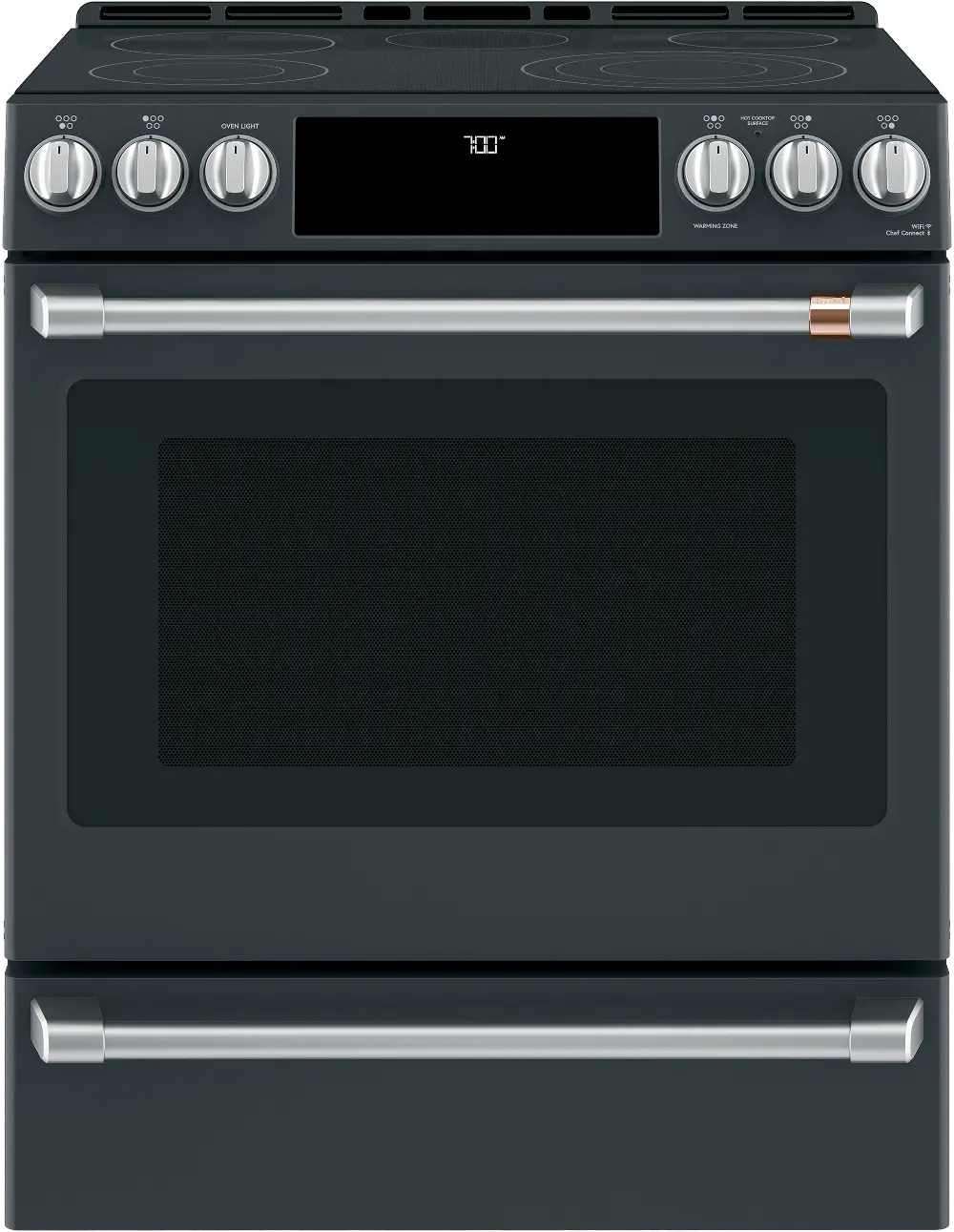 CES700P3MD1 Cafe Front Control Radiant and Convection Smart Range with Warming Drawer - Matte Black-1