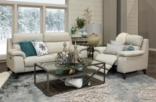 White leather reclining discount sofa and loveseat