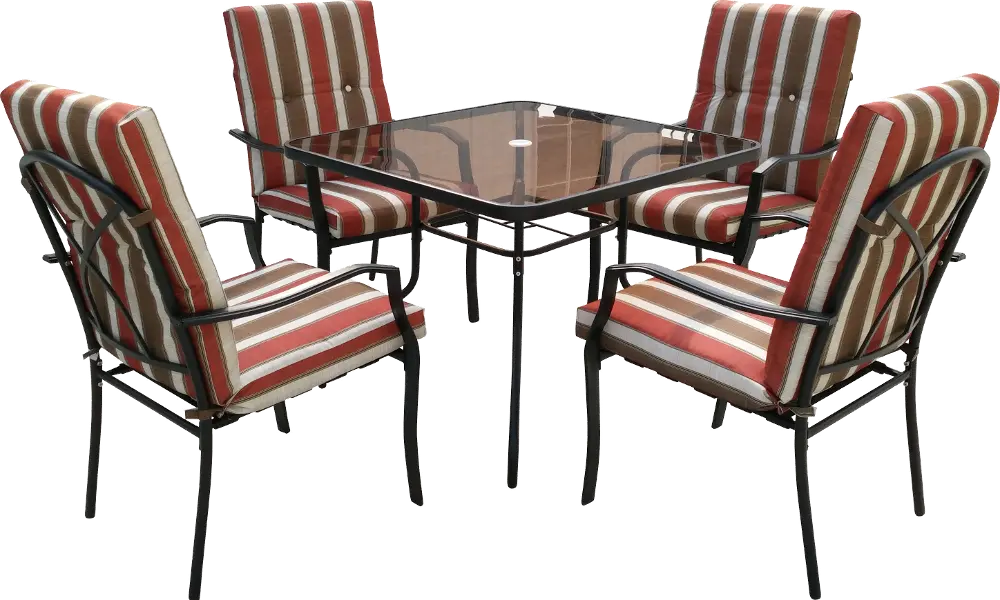 Maroon and Brown Striped 5 Piece Patio Dining Set - Lake Shore-1