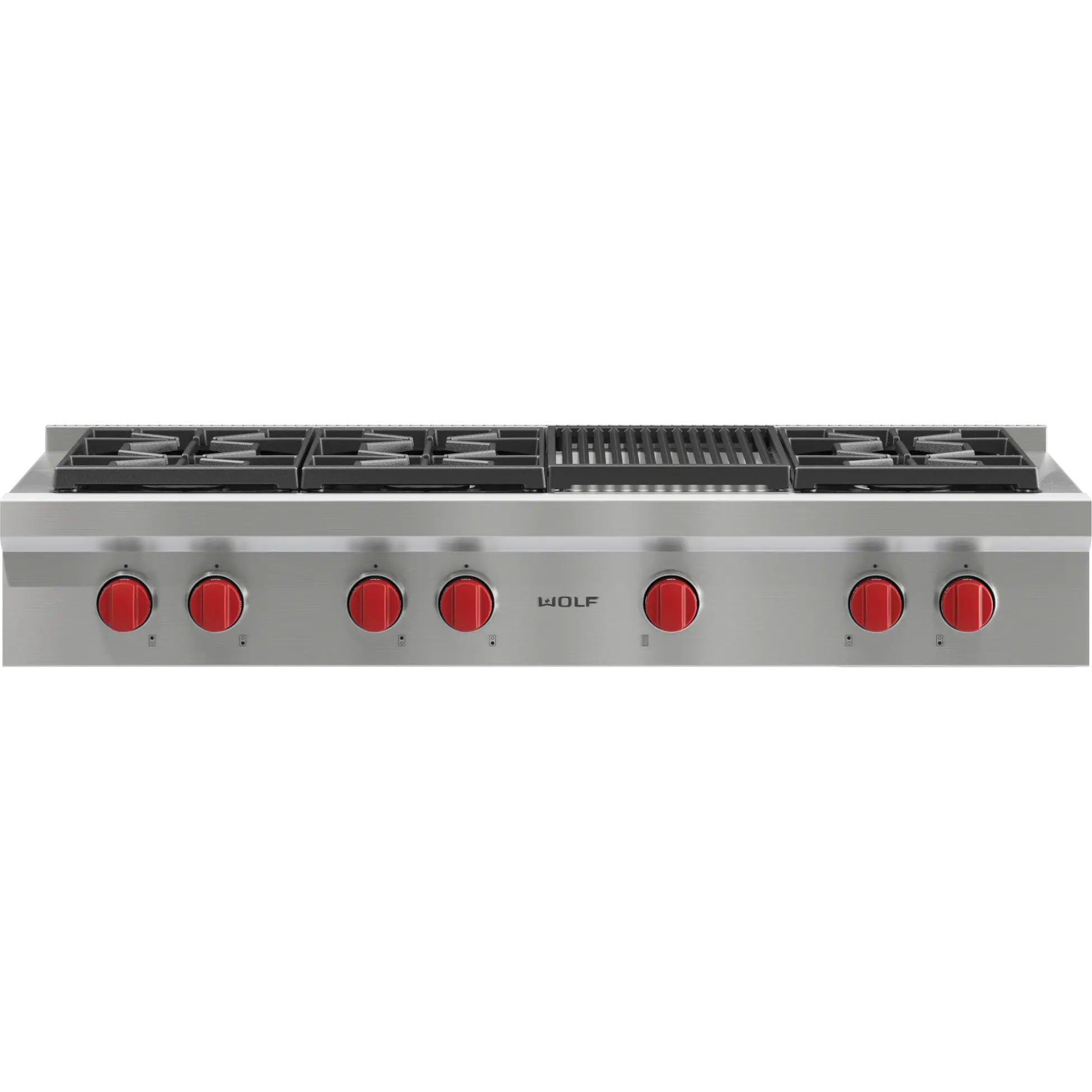 SRT486C-LP Wolf 48 Inch Sealed Burner LP Gas Rangetop with Six Burners and Infrared Charbroiler - Stainless Steel-1