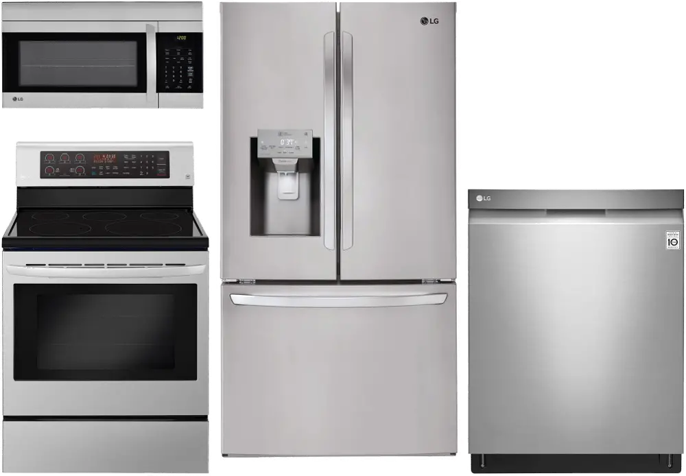 KIT LG 4 Piece Electric Kitchen Appliance Package with French Door Refrigerator - Stainless Steel-1