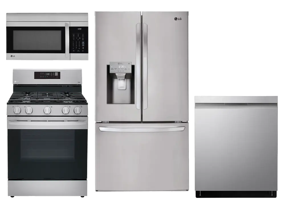KIT LG 4 Piece Gas Kitchen Appliance Package with Smart French Door Refrigerator - Stainless Steel-1