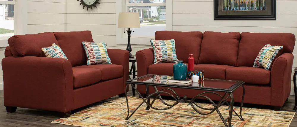 Contemporary Ruby Red 2 Piece Living Room Set - Wall St.-1
