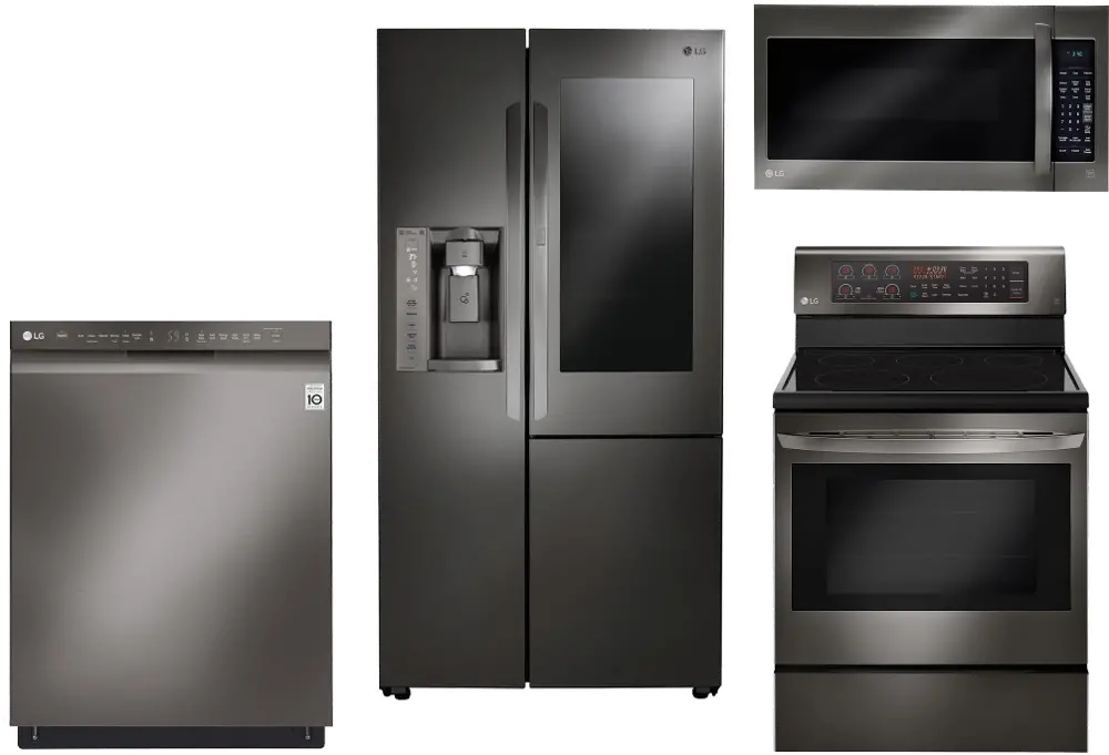 KIT LG 4 Piece Kitchen Appliance Package with Electric Range - Black Stainless Steel-1