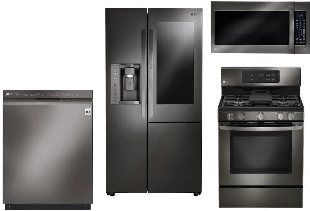 KIT LG 4 Piece Gas Kitchen Appliance Package with Door in Door Refrigerator - Black Stainless Steel-1