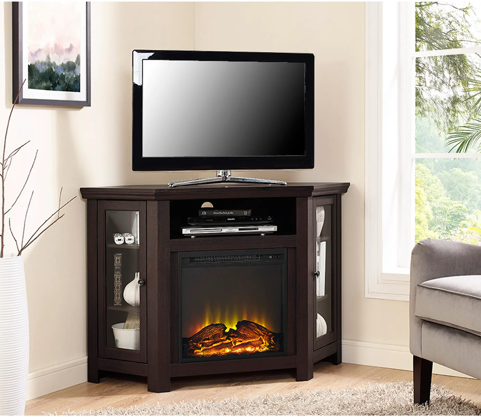 Espresso 48 Inch Corner Fireplace TV Stand - Walker Edison