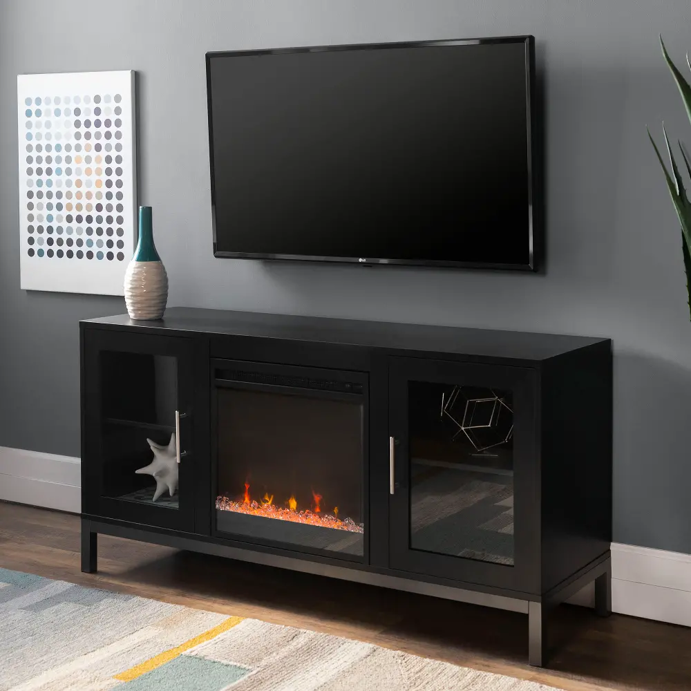 W52FP18AVSB Black 52 Inch Fireplace TV Stand-1
