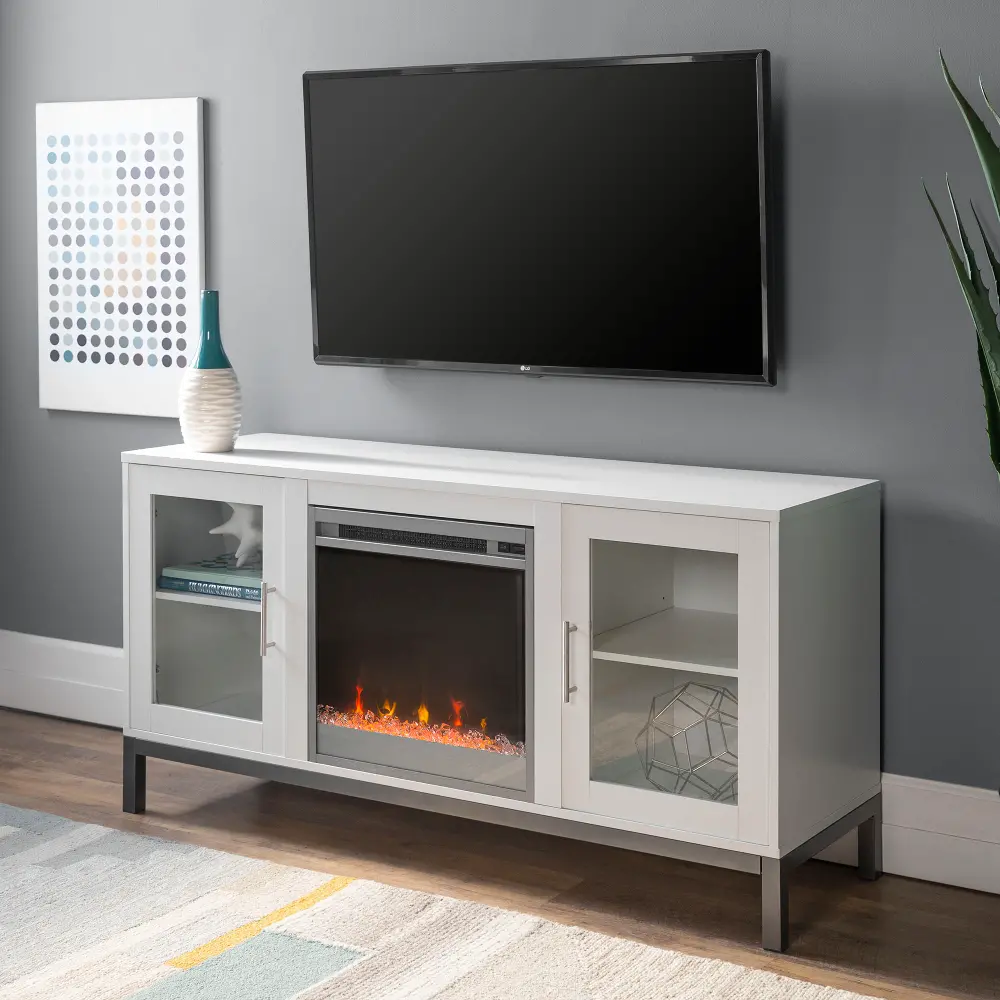 W52FP18AVWH White 52 Inch Fireplace TV Stand - Walker Edison-1