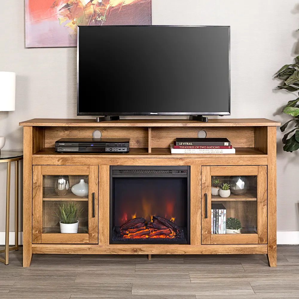 W58FP18HBBW Driftwood 58 Inch Highboy Fireplace TV Stand - Walker Edison-1