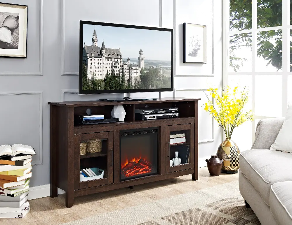 W58FP18HBTB Brown 58 Inch Highboy Fireplace TV Stand-1