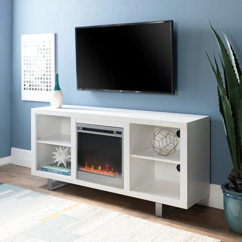 W58FP18SMWH White 58 Inch Modern Fireplace TV Stand-1