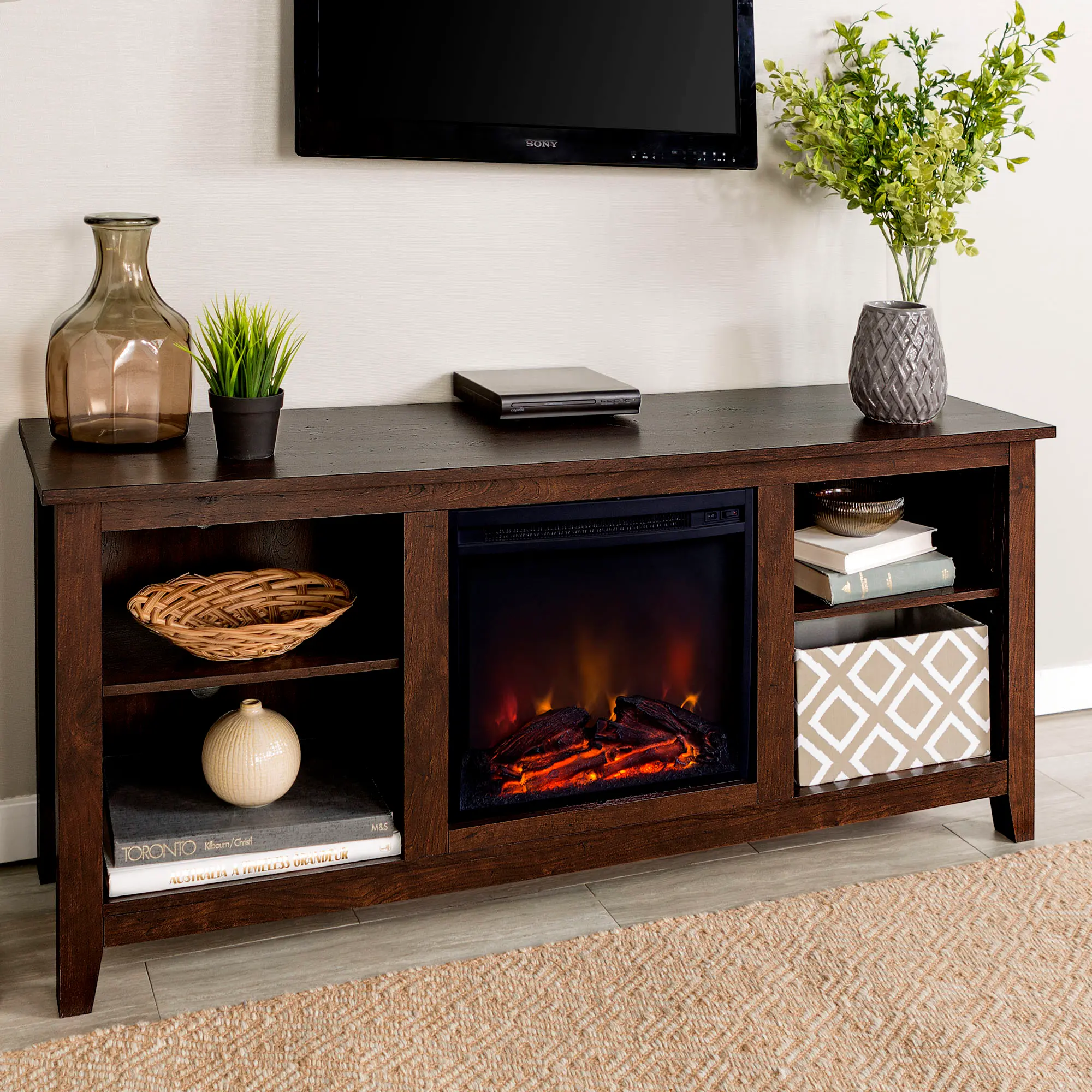 Photos - Mount/Stand Walker Edison Brown 58 Inch Traditional Fireplace TV Stand  