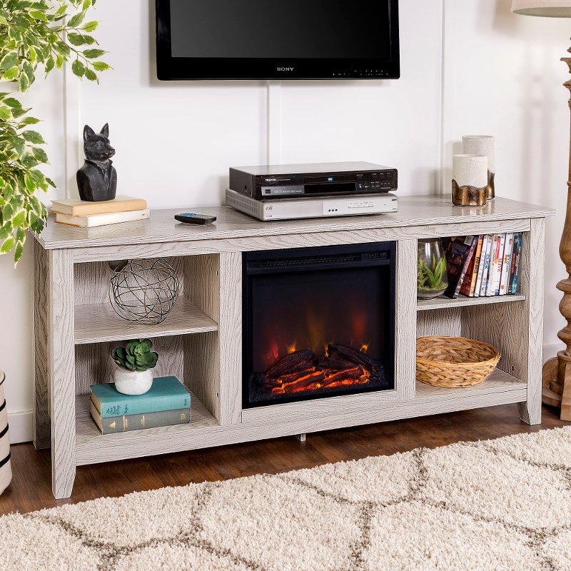 Farmhouse White 58 Inch Fireplace Tv, Furniture Tv Stand With Fireplace