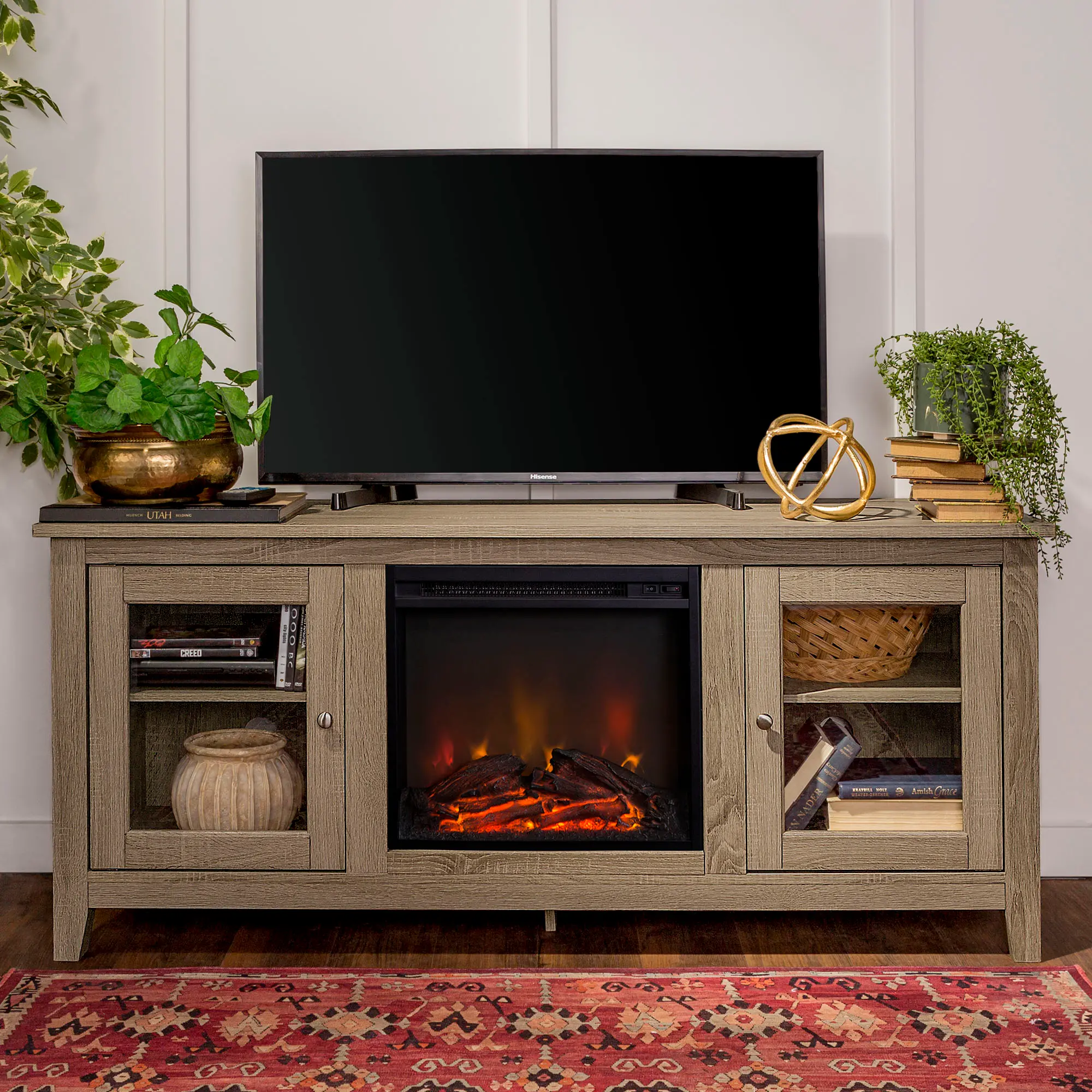 Photos - Mount/Stand Walker Edison Light Brown Traditional 58 Inch Fireplace TV Stand - Walker 