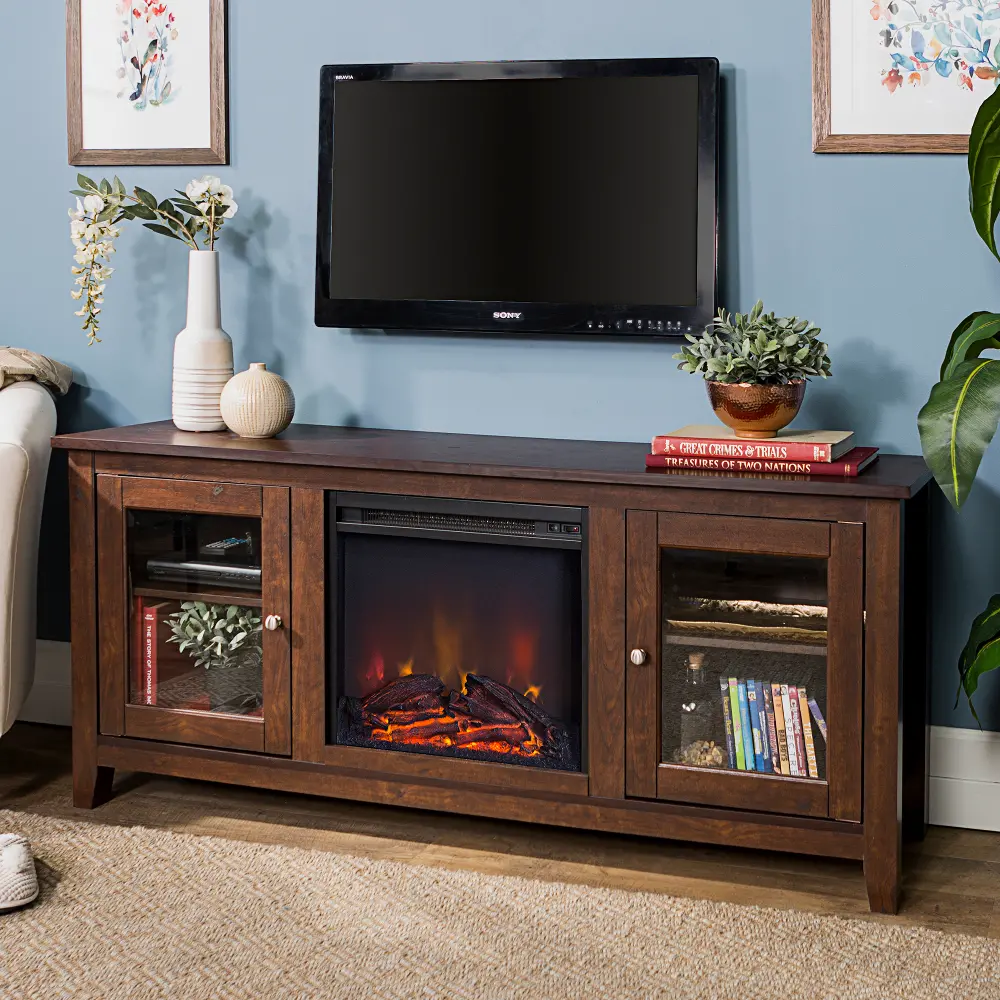 W58FP4DWTB Dark Brown Traditional 58 Inch Fireplace TV Stand - Walker Edison-1