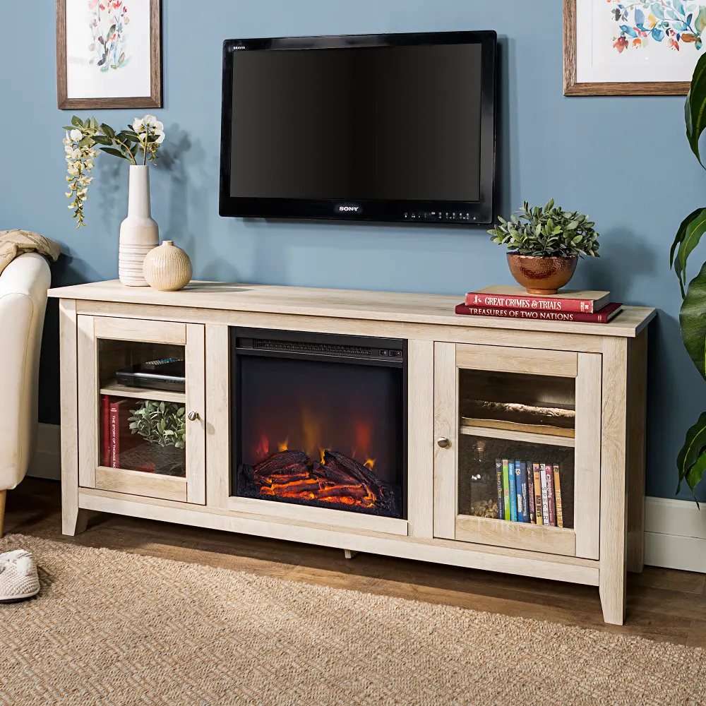 W58FP4DWWO White Oak Traditional 58 Inch Fireplace TV Stand - Walker Edison-1
