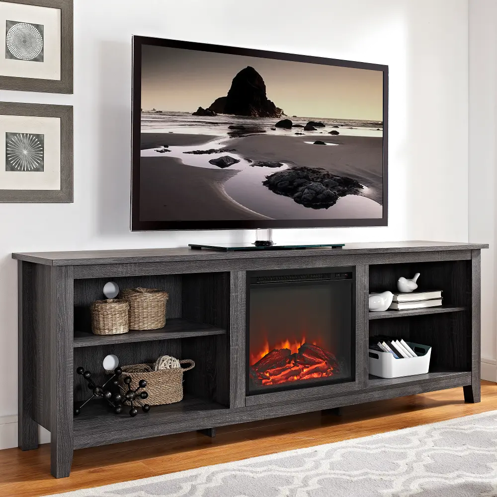 W70FP18CL Charcoal 70 Inch Rustic Fireplace TV Stand-1