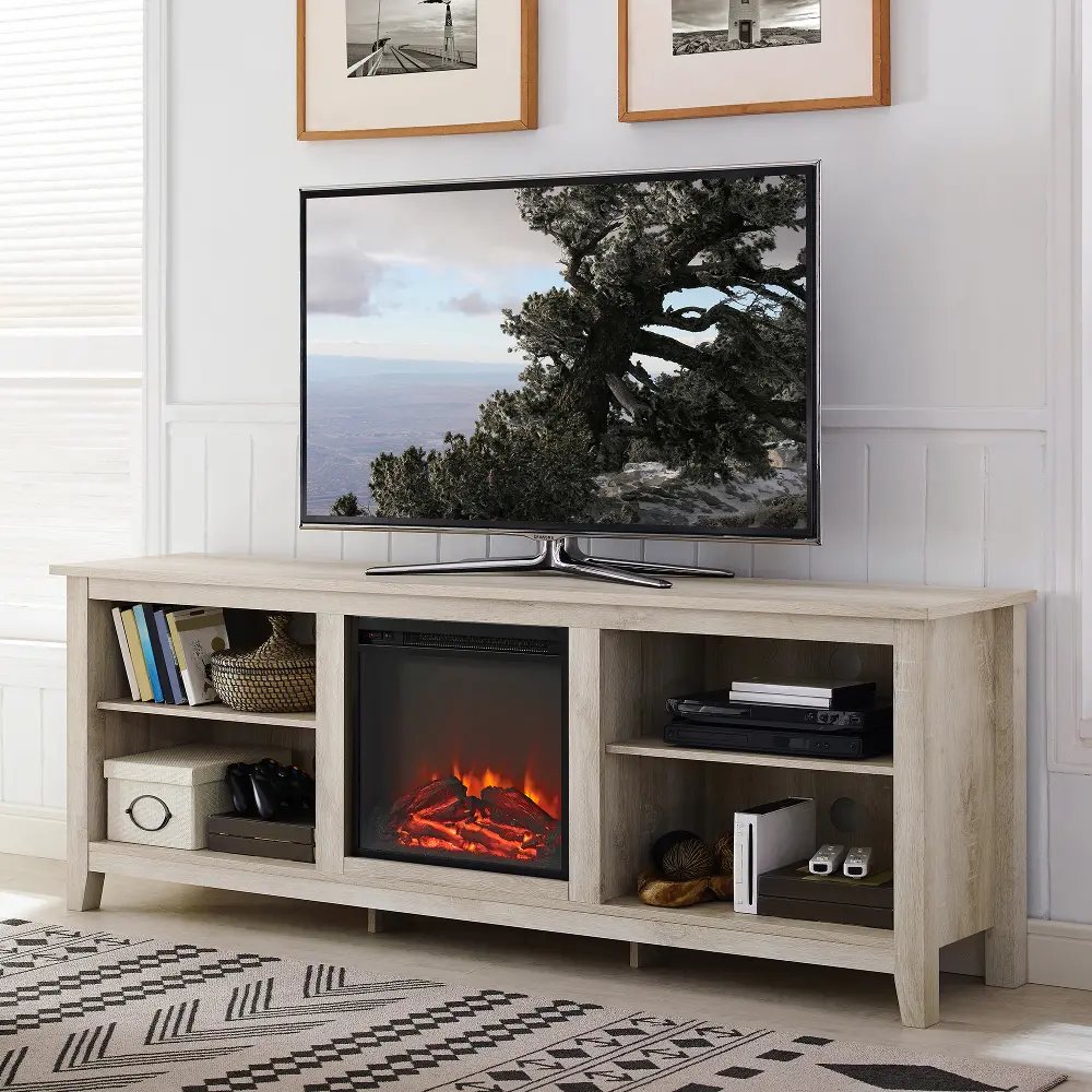 W70FP18WO White Oak 70 Inch Rustic Fireplace TV Stand-1