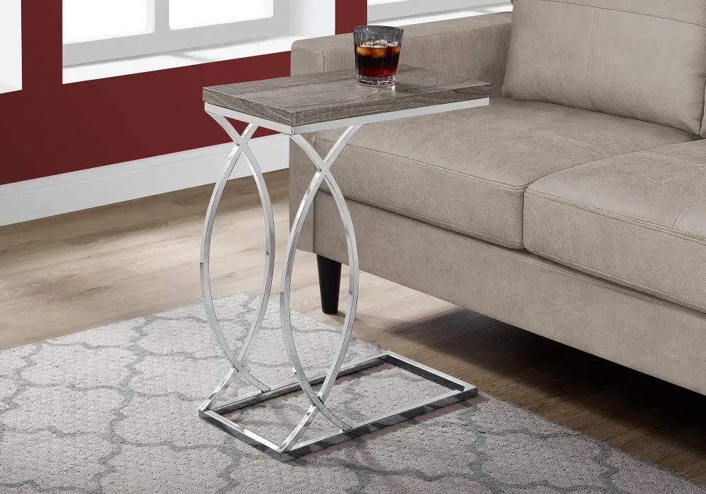 Taupe and Chrome Chairside C-Table-1