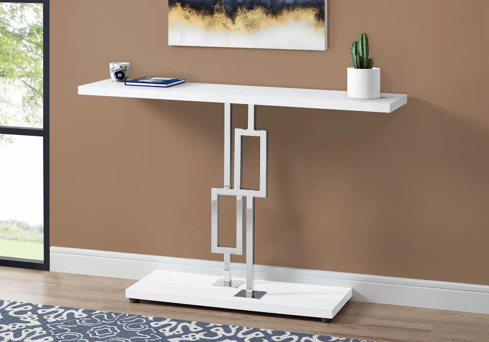 White and Chrome 48 Inch Modern Accent Table-1