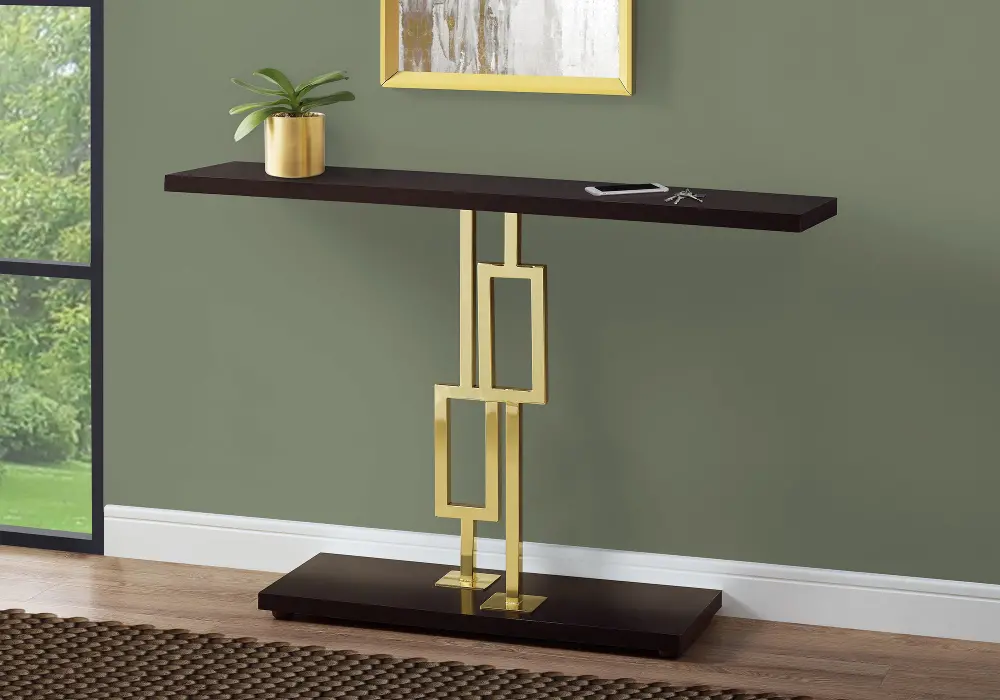 Brown and Gold 48 Inch Modern Accent Table-1