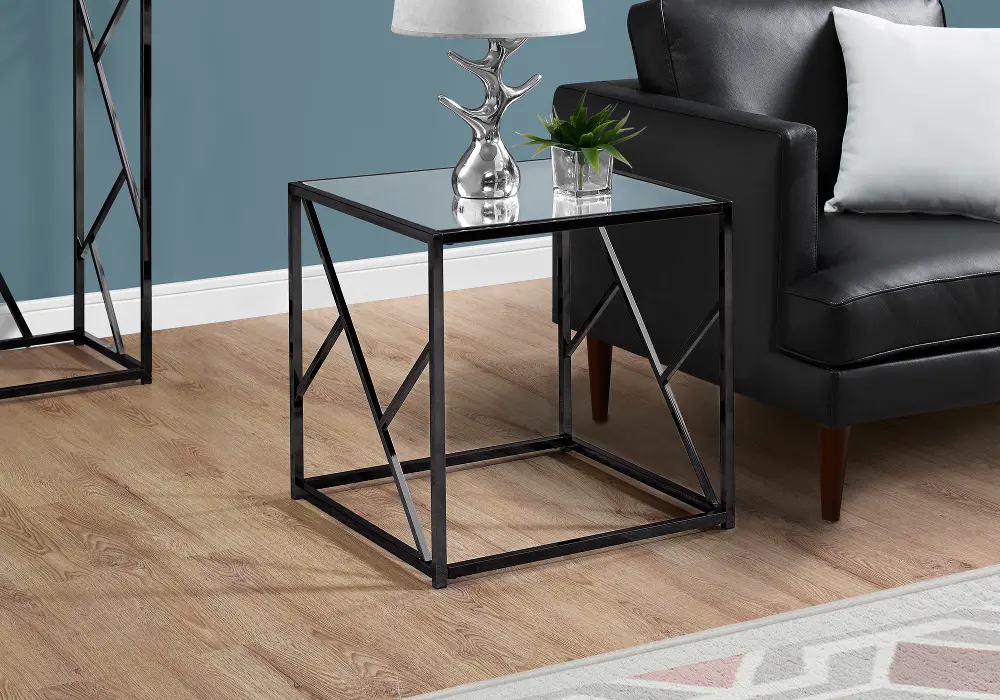 Mirror and Black Metal Modern End Table-1