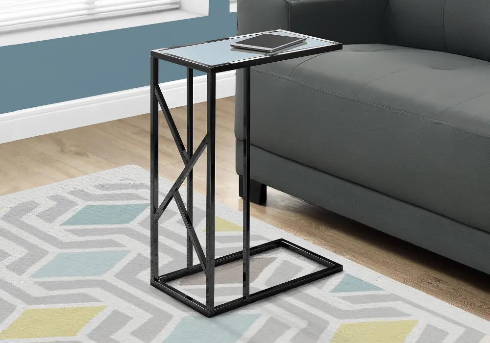 Mirror and Black Metal Modern Accent Table-1