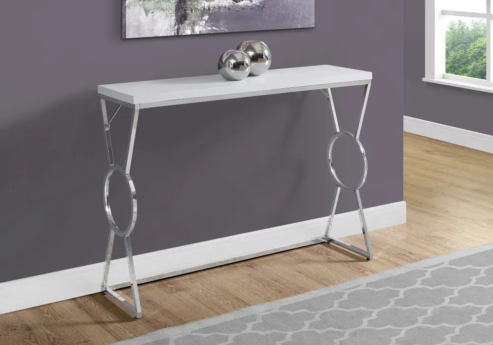 White and Chrome 42 Inch Contemporary Console Table-1