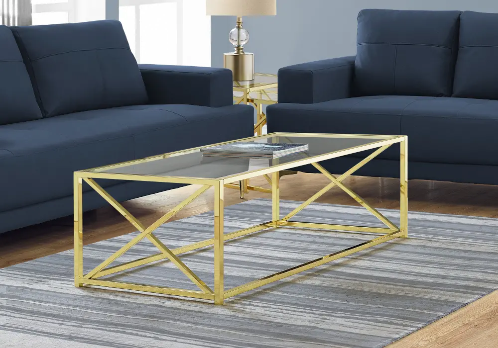Gold Contemporary 44 Inch Metal Coffee Table-1